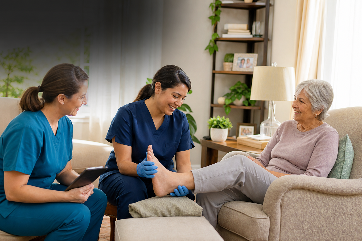 Wound care clinicians supporting a patient at home