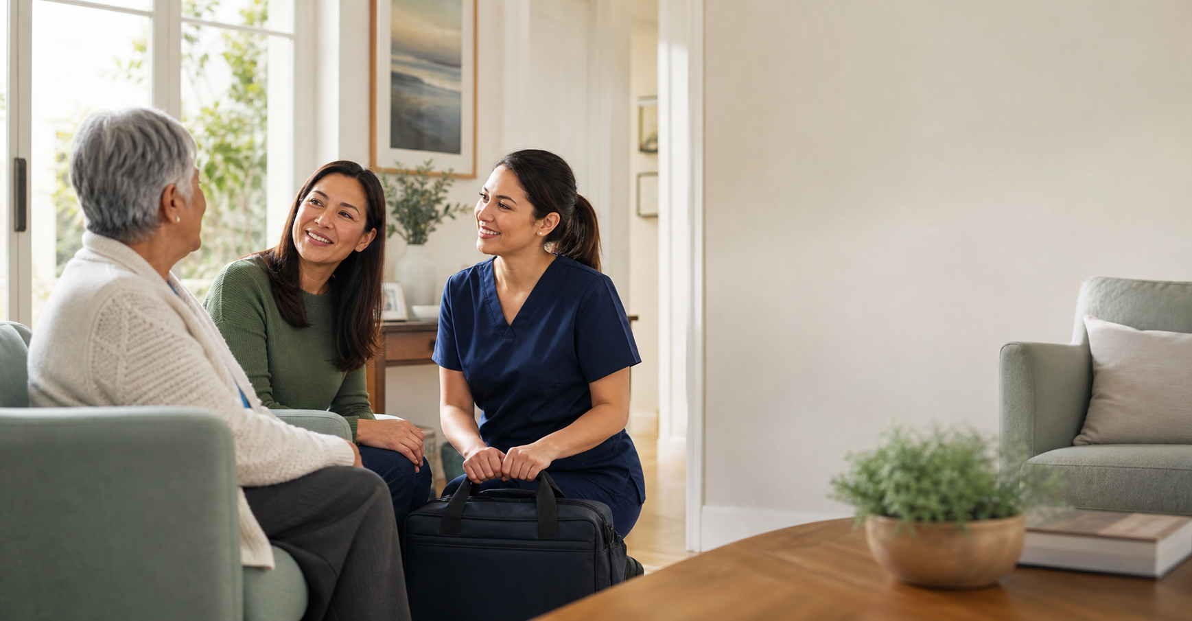 Clinician providing wound care in a patient home